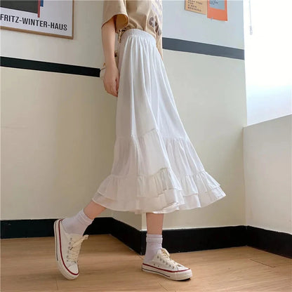 🍒 Tiered skirt with elastic waist band women's white a-line tiered skirt outfit summer clothing chic smart casual fashion elegant office wear for ladies Crisp Wispy Gypsy