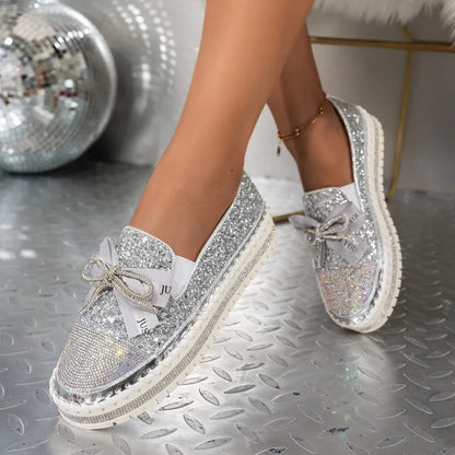 🍒Women smart casual loafer thick-Soled loafers comfortable outdoor non-slip flat shoes shiny occasion fashion slip-on Glitzy Gliders