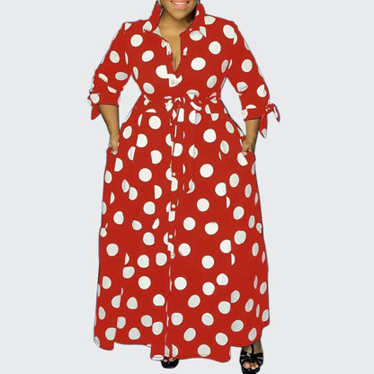 🍒Plus size polka dot dress with sleeves printed high waist outfit maxi dress smart casual women a-line dress  LONGing for this DOTty, PRINT at check out