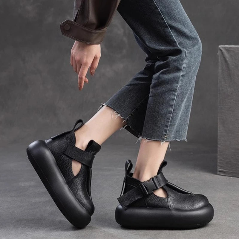 🍒Buckle leather shoes thick sole non slip oxford booties hollow buckle leather fashion comfortable Increase non-slip footwear Don’t Slip Up On These Non slips Slip These In Your Basket