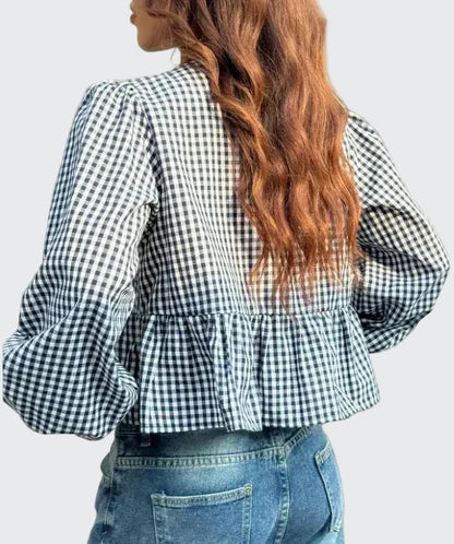 🍒Shirt Women casual blouses spring jacket printed check blouse with bows in front round collar puff sleeve overshirt sweet smart casual female clothes spring Summer wear  Bring Some BOW Beauty And CHECK The Compliments