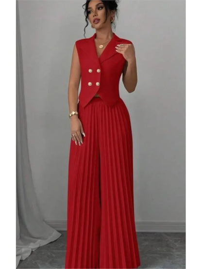 🍒Womens vest outfits cropped waistcoat plus trousers two piece set formal spring summer fashion retro wide-leg pleated pants and slimming sleeveless cropped vest occasion wear  smart casual Invest In A Vest Set