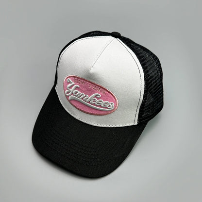 🍒Embroidered baseball caps fresh fruit and wording motif baseball hats unisex fashion colour block trucker caps sunshade casual breathable versatile accessories