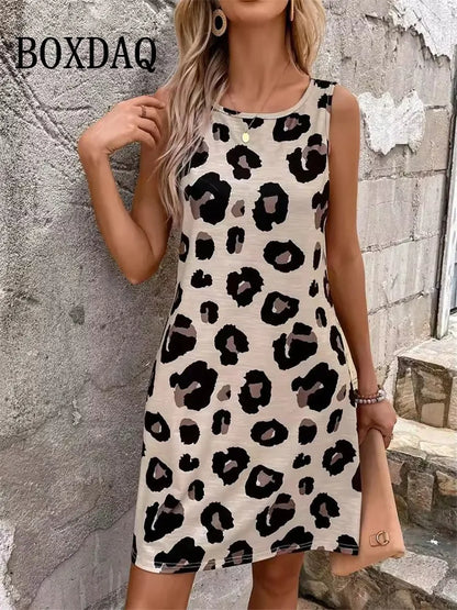 🍒Printed stripe dress summer elegant outfiits women fashion clothing loose sleeveless a-line sundress casual wear plus size ladies