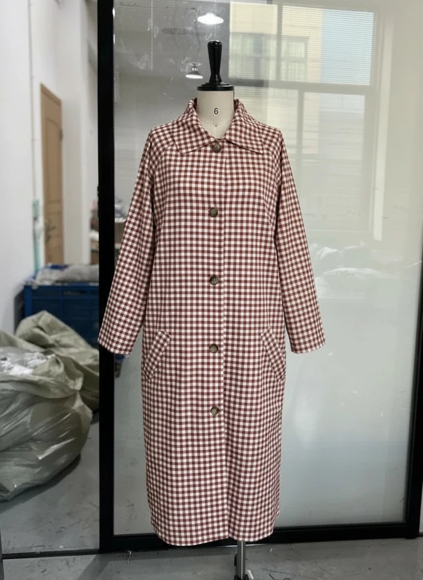 🍒Women plaid long coat check long sleeve fashion chic lapel single brested jacket loose with pockets daily commuter streetwear outerwear Bounce Check