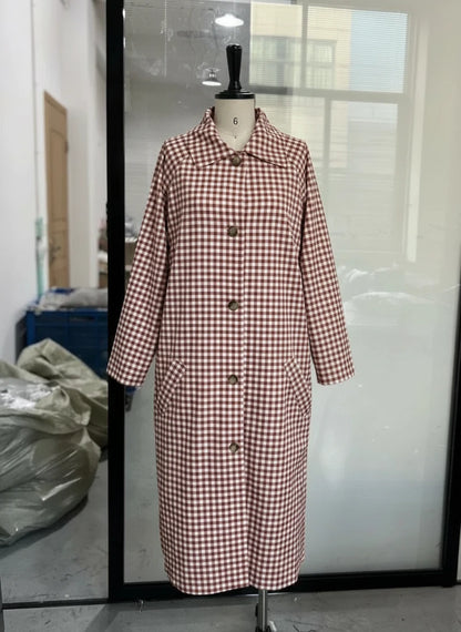 🍒Women plaid long coat check long sleeve fashion chic lapel single brested jacket loose with pockets daily commuter streetwear outerwear Bounce Check