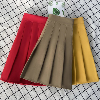 🍒Summer high waist skirt a-line short black plleated midi smart casual clothimg women female fashion wears Get These Box Pleats Boxed