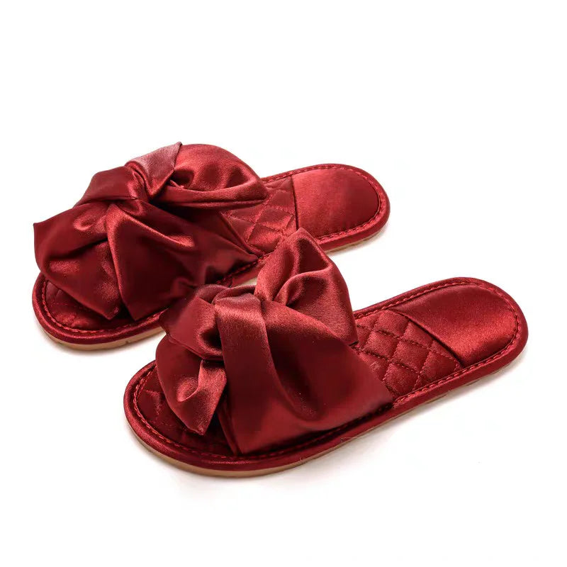 🍒Wedding slippers peep toe bedroom home sandals bride bridesmaid Newlywed Celebration shoes with silk bow smart casual slides for women luxury high end shoes Slipp -her A Gift And Gift Yourself