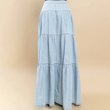 🍒Women's vintage denim long skirt a line maxi elegant female casual fashion Loose teired skirt y2k retro fashion Get Into Gypsy Jean Kinda Thing