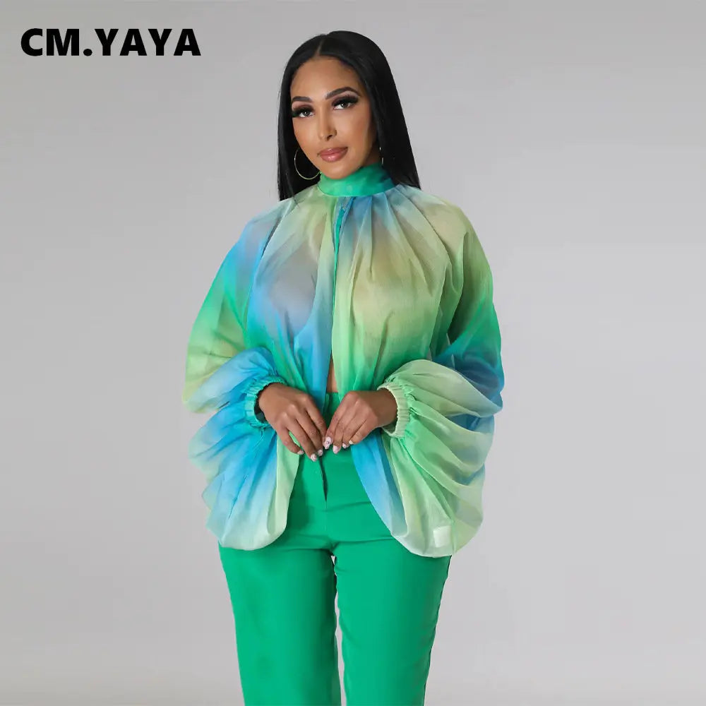 🍒Colourful chiffon blouses plus size printed front split blouse fashion batwing loose fitting see though top with puff sleeves party night club blouses shirt for women OPEN Up Your Armoire to A Cool BLOUSE
