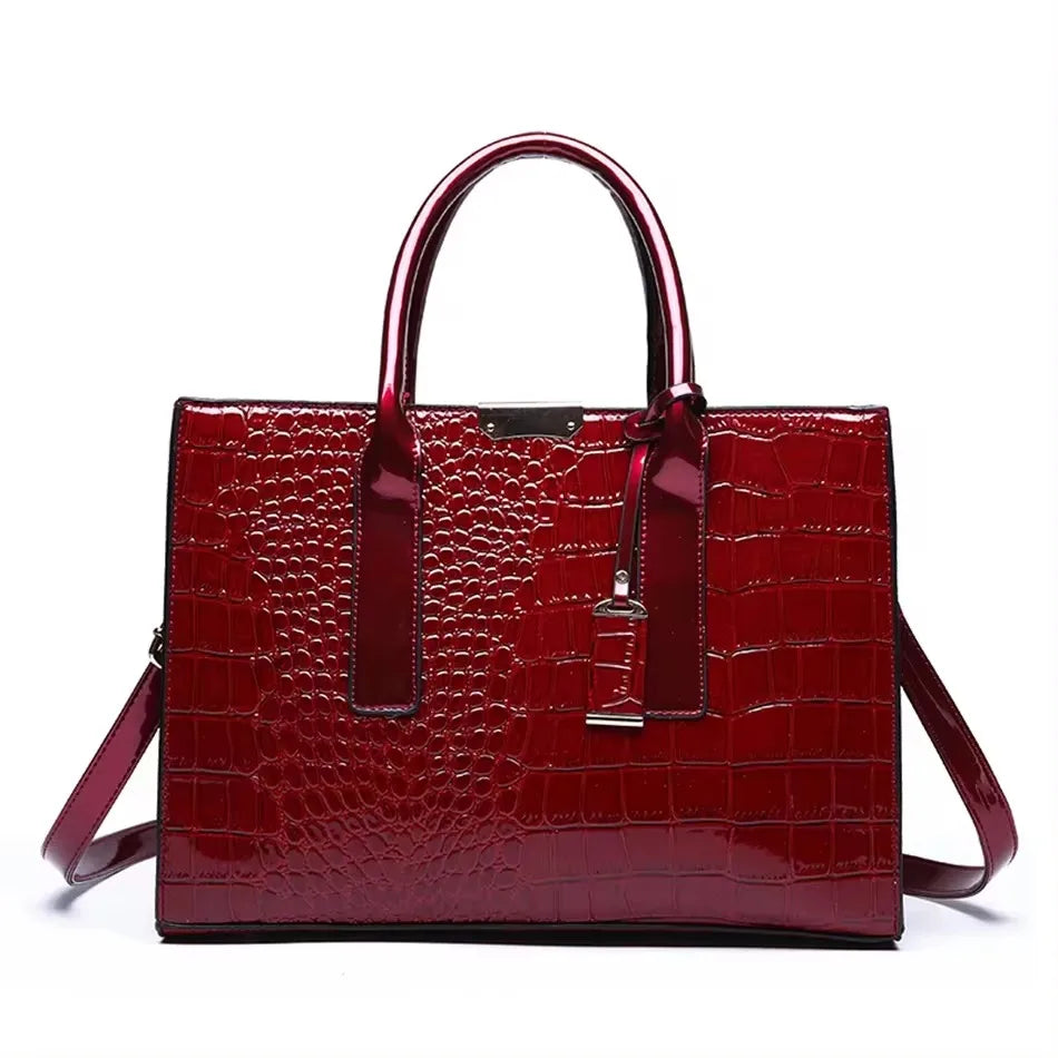 🍒 Crocodile embossed bag crossbody for women female shoulder bag messenger bag grab bag tote bag luxury designer handbags 3 layers Handle A Snap Crocodile