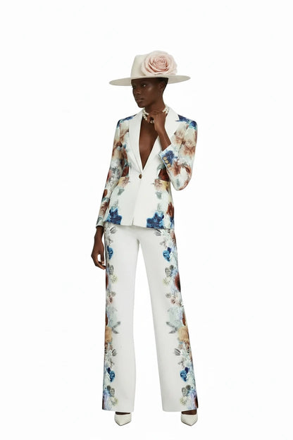 🍒Printed two piece pant set for women lapel long sleeves jacket  blazer and high waist wide leg trouser set floral fashion occasion wear party wear  keep aSIDE of FLORAL and SUITs