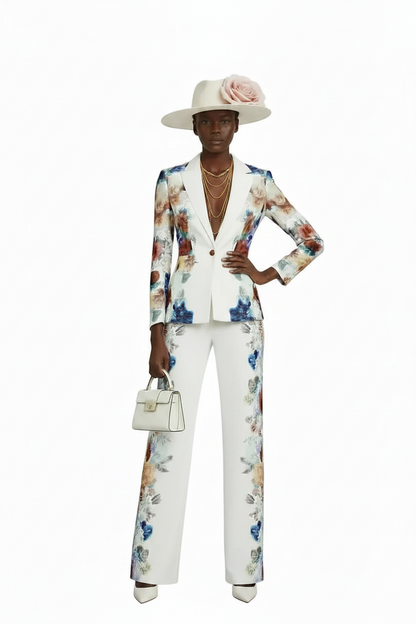 🍒Printed two piece pant set for women lapel long sleeves jacket  blazer and high waist wide leg trouser set floral fashion occasion wear party wear  keep aSIDE of FLORAL and SUITs