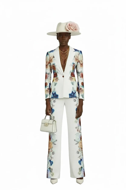 🍒Printed two piece pant set for women lapel long sleeves jacket  blazer and high waist wide leg trouser set floral fashion occasion wear party wear  keep aSIDE of FLORAL and SUITs