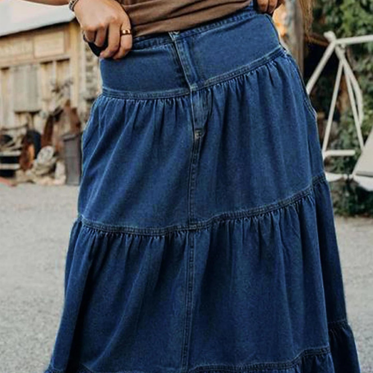 🍒Women's vintage denim long skirt a line maxi elegant female casual fashion Loose teired skirt y2k retro fashion Get Into Gypsy Jean Kinda Thing