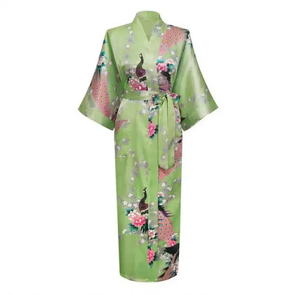 🍒Satin robe women plus size  with flowers peacock print kimono lounge gowns for women bride bridesmaid wedding bathrobe silky nighrwear Sittin' Satin Style