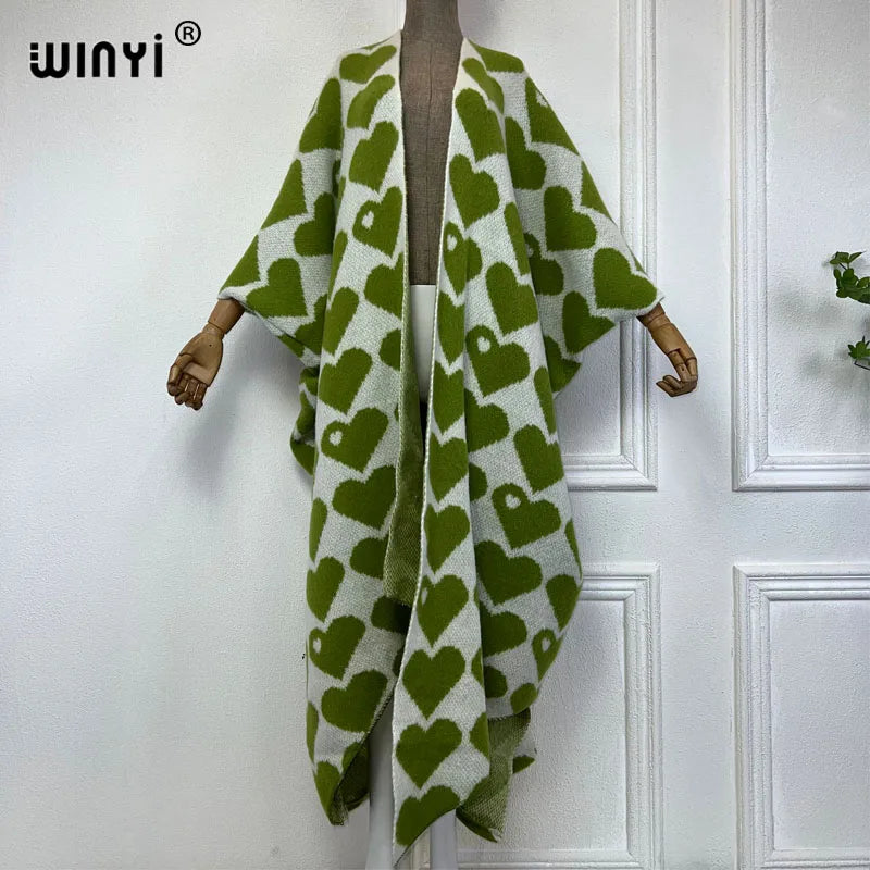 🍒 Heart print cardigan womens knitwear kimono fashion autumn winter smart casual wear party coat thick warm womens holiday coat women Warm Hearted