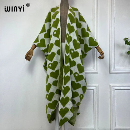 🍒 Heart print cardigan womens knitwear kimono fashion autumn winter smart casual wear party coat thick warm womens holiday coat women Warm Hearted