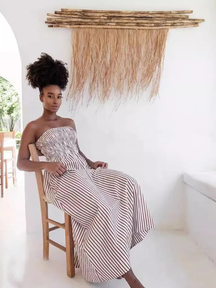 🍒Striped tube dress a line fashion maxi outfits for women trendy holiday wear beach wear striped summer clothes