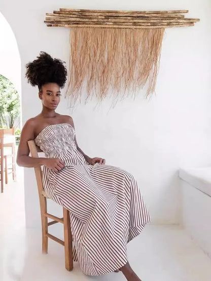 🍒Striped tube dress a line fashion maxi outfits for women trendy holiday wear beach wear striped summer clothes
