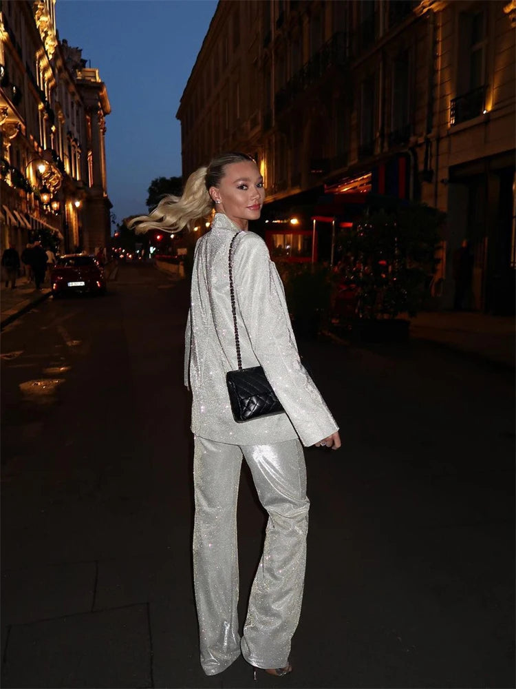 🍒Party sliver glitter three piece blazer sets for women fashion clubwear Sparkly Bra And Pants Matching set party occasion wear Get GlitZy