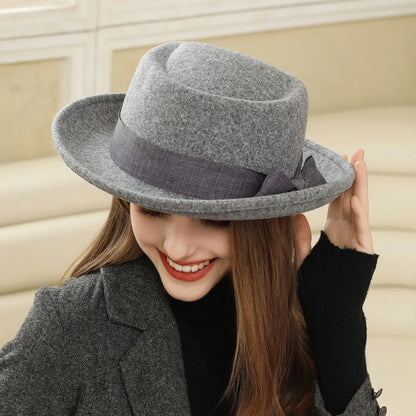 🍒Women's fall and winter hat wool felt fedora with side bow classic italian style hat rolled brim flat top fashion headwear  FED Up with DORA stealing your HATS get this and hide in your cool closet