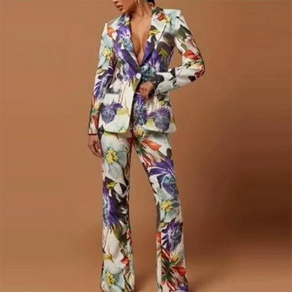 🍒Womens casual suits two piece loose pants set womens lapel long sleeve jacket and trouser set floral fashion pattern print outfit  Look Like Your On A Shoot In A Fruity Suit