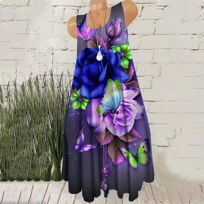 🍒Sleeveless floral print dresses summer beachy casual female short outfit floral fashion wear for women placment print