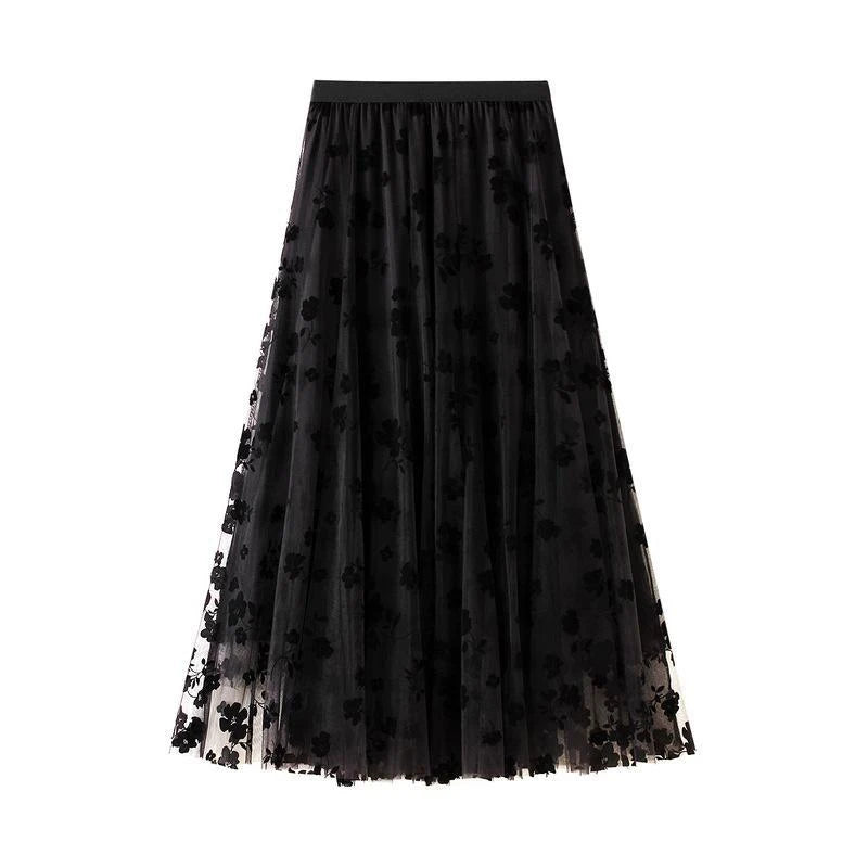 🍒Floral tulle skirt midi high waisted elasticated mesh fashion flock summer wear for women smart casual clothing occasion party wear Get This Flock  And Get Flocked