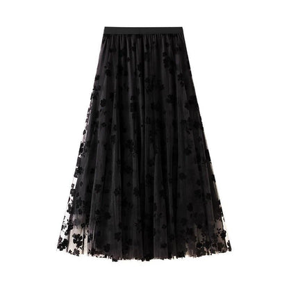 🍒Floral tulle skirt midi high waisted elasticated mesh fashion flock summer wear for women smart casual clothing occasion party wear Get This Flock  And Get Flocked