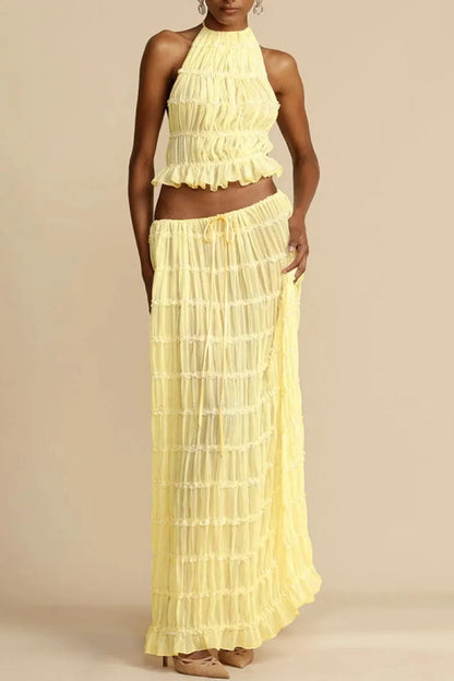 🍒Casual outfit long skirt maxi and sleeveless backless tops for women high waisted long straight skirt beach chic suit  Lovely Ruchie Rufflie