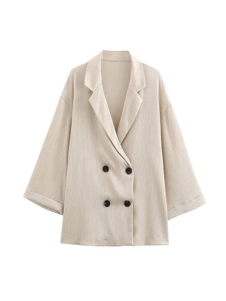🍒Casual blazer jacket and  pants suit for women long sleeve double breasted jacket + wide leg trousers office outfits smart casual fashion wear occasion wear Keep Abreast Of The Double Breast