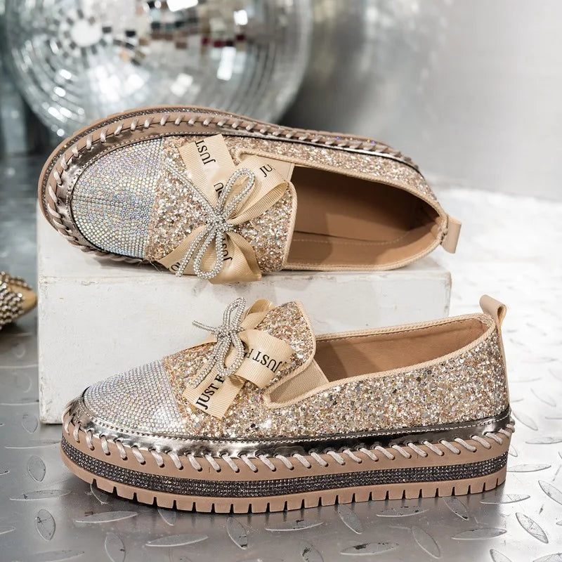 🍒Women smart casual loafer thick-Soled loafers comfortable outdoor non-slip flat shoes shiny occasion fashion slip-on Glitzy Gliders
