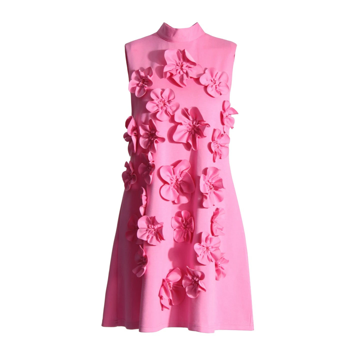 🍒Soild 3D applique dress mini for women smart casual stand collar outfit sleeveless tie bow collar chic female fashion occasion party wear Awesome Applique