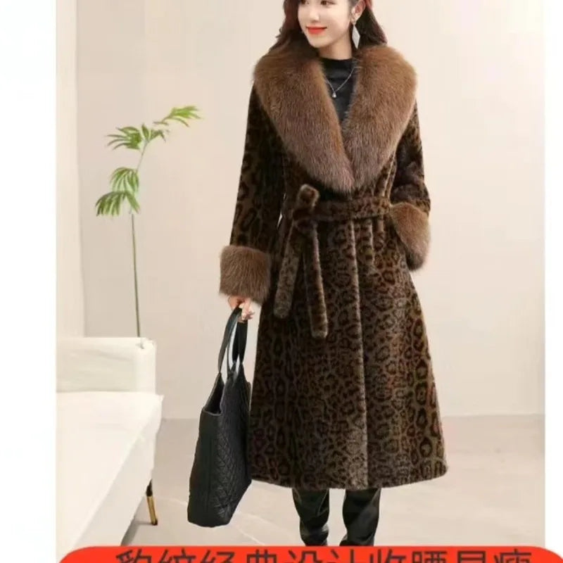🍒Women's leopard print coat long faux fur overcoat for women trench coats chic winter fashion with thick fur collar belt Posh Plush