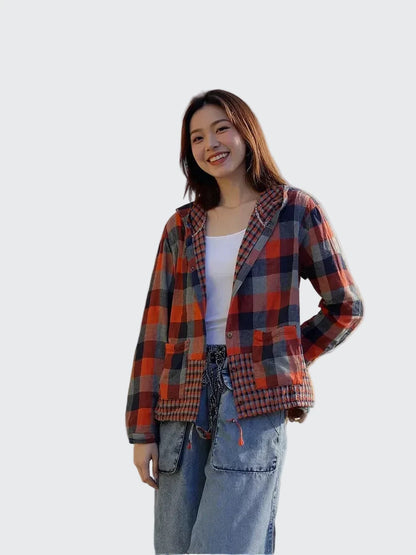 🍒Plaid pocket hood jacket top shirts check blouses spring summer fashion casual wear women check clothing outdoor style cheeky chic check