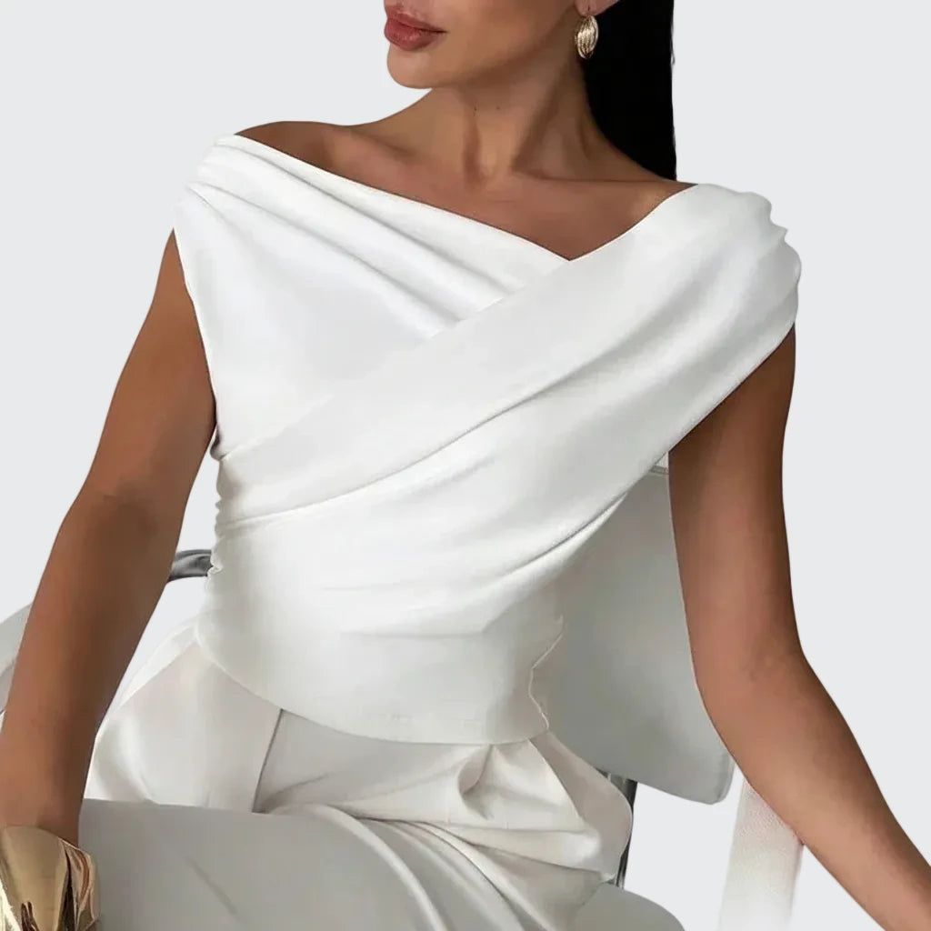 🍒Fashion office wear female slash neck top sleeveless one shoulder top for women elegant summer shirt white black off shoulder top holiday wear blouses smart casual vacation clothes Make No Mistake Close This Drape