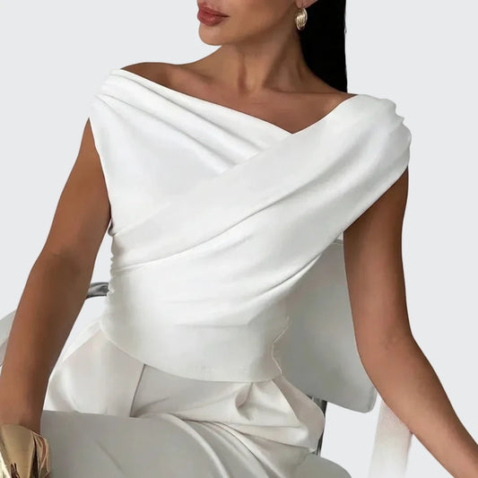 🍒Fashion office wear female slash neck top sleeveless one shoulder top for women elegant summer shirt white black off shoulder top holiday wear blouses smart casual vacation clothes Make No Mistake Close This Drape
