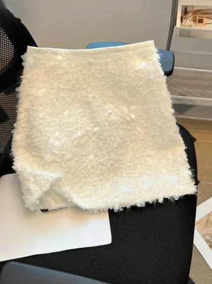 🍒High waist a-line mini skirt solid color smart casual clothes womens spring summer faxhion Y2k sequin clothing Get This feather and pluck out at that special occasion