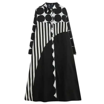 🍒Black polka dot a-line dress plus size Asymmetry shirt dress midi women's long sleeve summer outfits fashion smart casual Get An Angle On A- Triangle