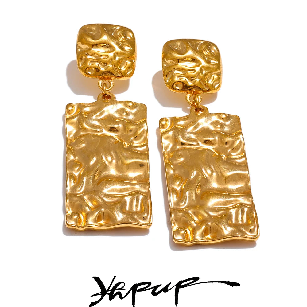 🍒Stainless steel hammered earrings rectangle earrings dangle drop (prevent Allergy) stainless steel daily jewellery for occasion gift Dont keep Hammering On About It Just Buy It