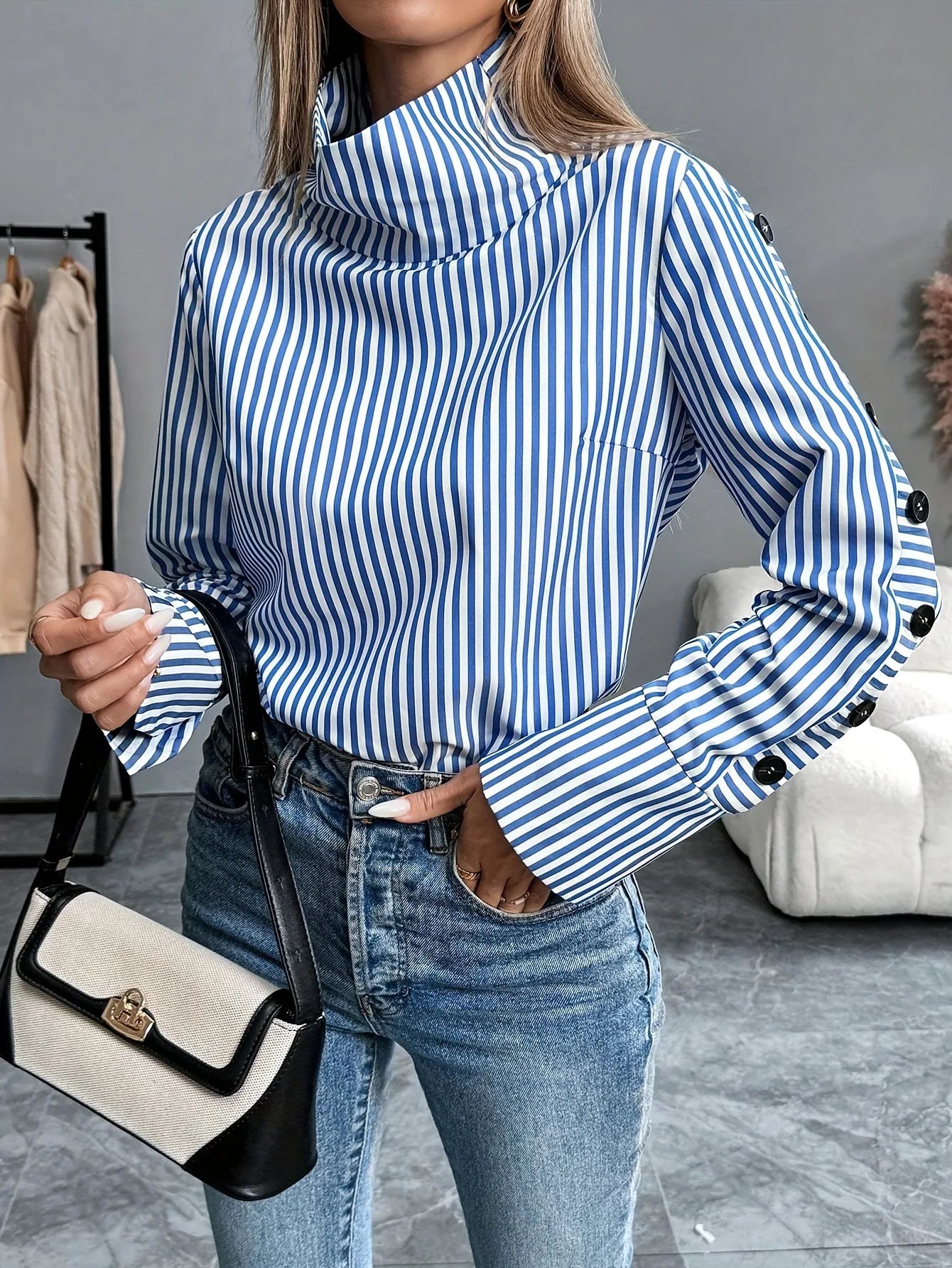 🍒 Stripe long sleeved top for women elegant office wear shirt buttoned Fashion midi dress shirt summer women bohemian short sleeve floral outfit lemon print sundress belted elegant long dress smart casual clothes Womens  blouse