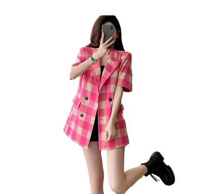 🍒Spring summer blazer light luxury high-end blazer women's check fashion jacket loose fit design suit top smart casual clothing for women   Check Out This Hottie