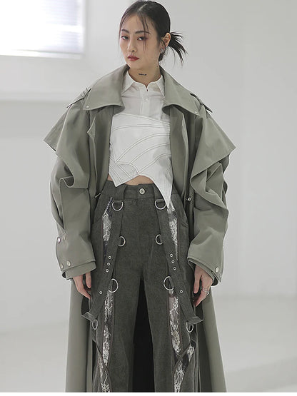🍒Long oversized trench coat elegant ruffled outerwear for women double breasted luxury designer overcoat runway fashion  Trendy Travel Trench Classic Comfort