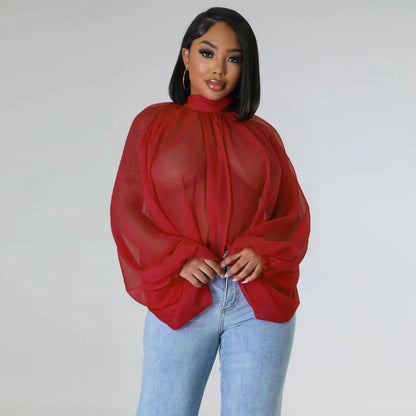 🍒Colourful chiffon blouses plus size printed front split blouse fashion batwing loose fitting see though top with puff sleeves party night club blouses shirt for women OPEN Up Your Armoire to A Cool BLOUSE