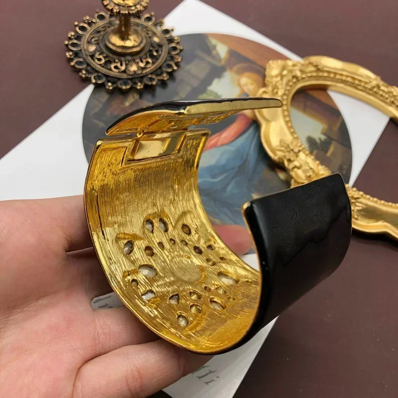 🍒Black enamel bracelet women ruby palace style luxury retro bangles gemstone Jewellery hyperbole fashion accessories for smart casual Put A Tick Buy This Cross