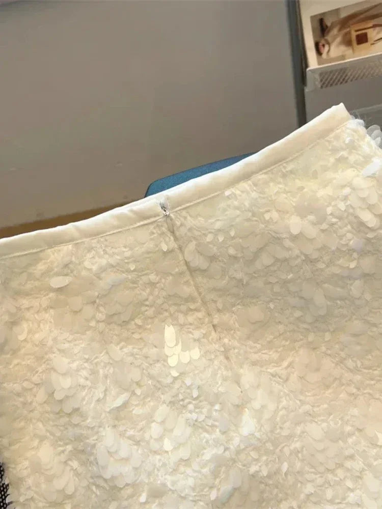 🍒High waist a-line mini skirt solid color smart casual clothes womens spring summer faxhion Y2k sequin clothing Get This feather and pluck out at that special occasion