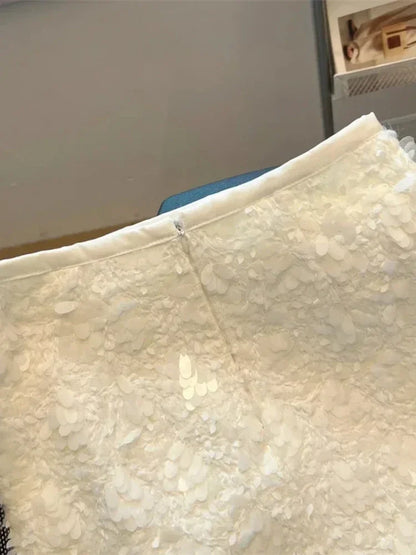 🍒High waist a-line mini skirt solid color smart casual clothes womens spring summer faxhion Y2k sequin clothing Get This feather and pluck out at that special occasion