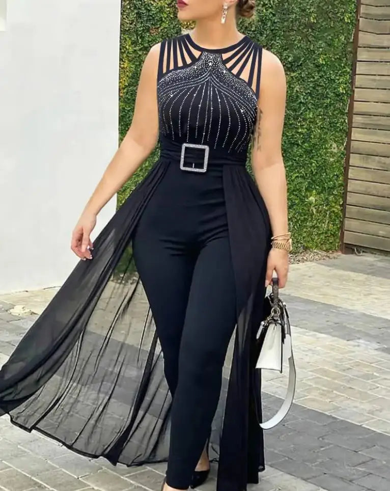 🍒Jumpsuit for women double sided sequin outfit with large skirt and bra v-neck long Jumpsuit with swing occasion party wear Jump Into Jumpsuits