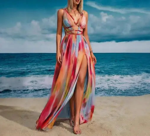 🍒Sleeveless long dress maxi summer clothing for women beach style vacation fashion female high waist outfit Beach Beauty